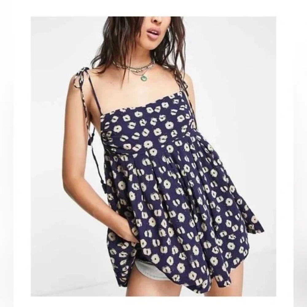 Free People Women's Indigo Molly Tunic Babydoll Bohemian Boho Whimsy Size M